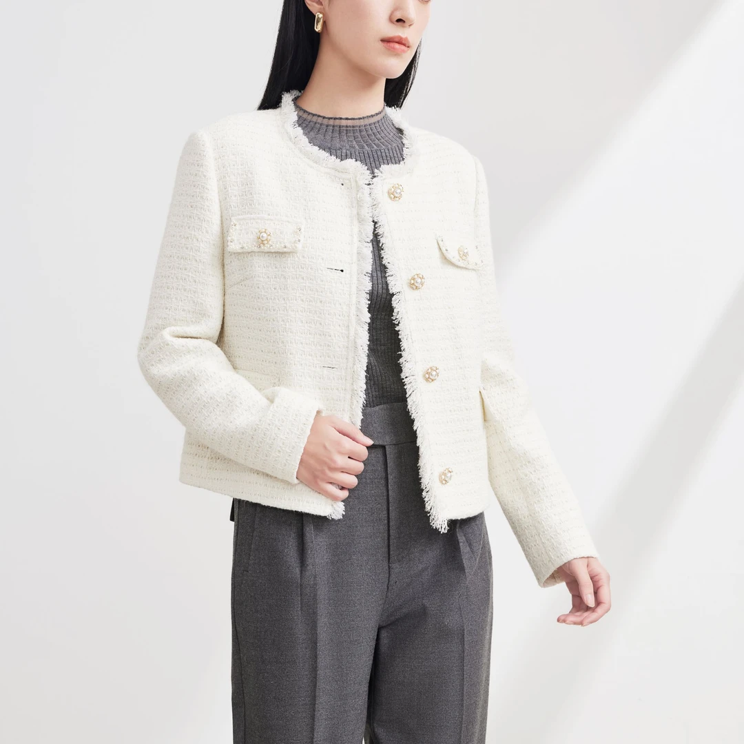 迪图气质复古小香风粗花呢时尚长袖精致高级感富家千金外套百搭