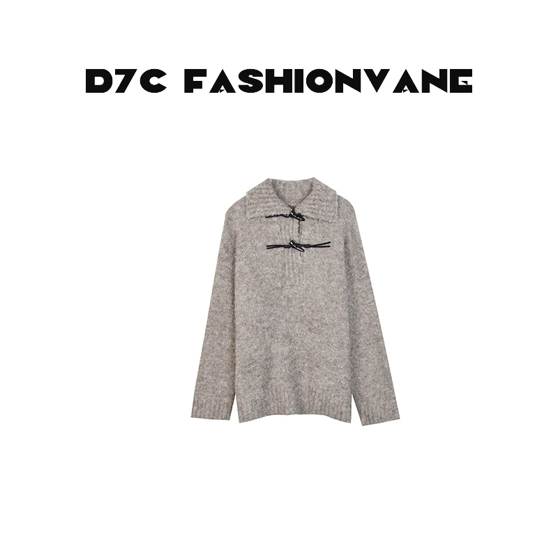 秋冬翻领领口两粒扣针织套头穿毛衣C10132505