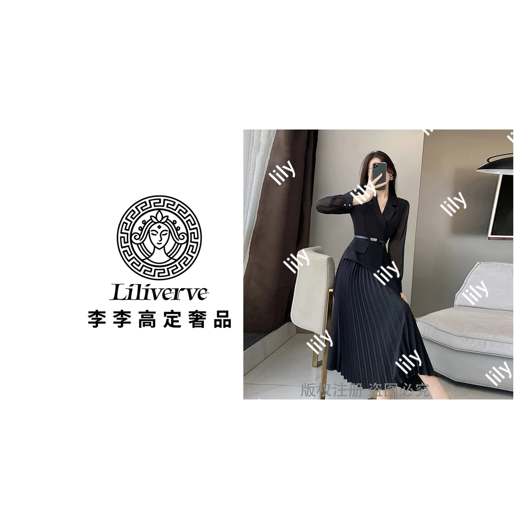 【李李lily】【送腰带】女装连衣裙2025秋季新款气质名媛显瘦A8100