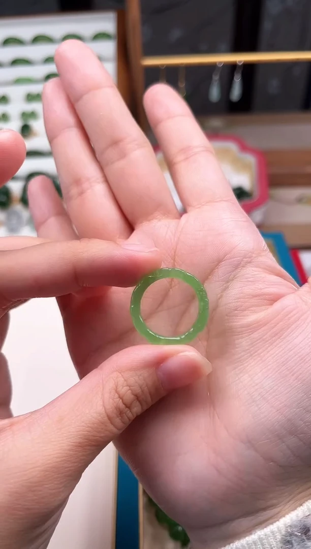 【闪购商品】和田玉（碧玉）戒指未镶嵌苹果绿14号戒圈