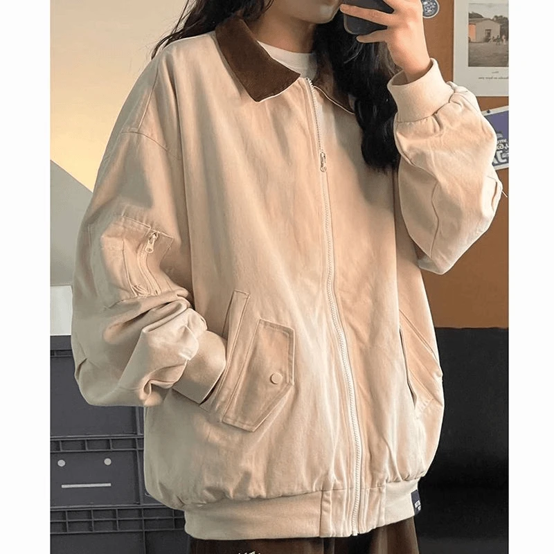 美式复古vintage工装飞行服外套女春秋薄款BF港味宽松设计感夹克