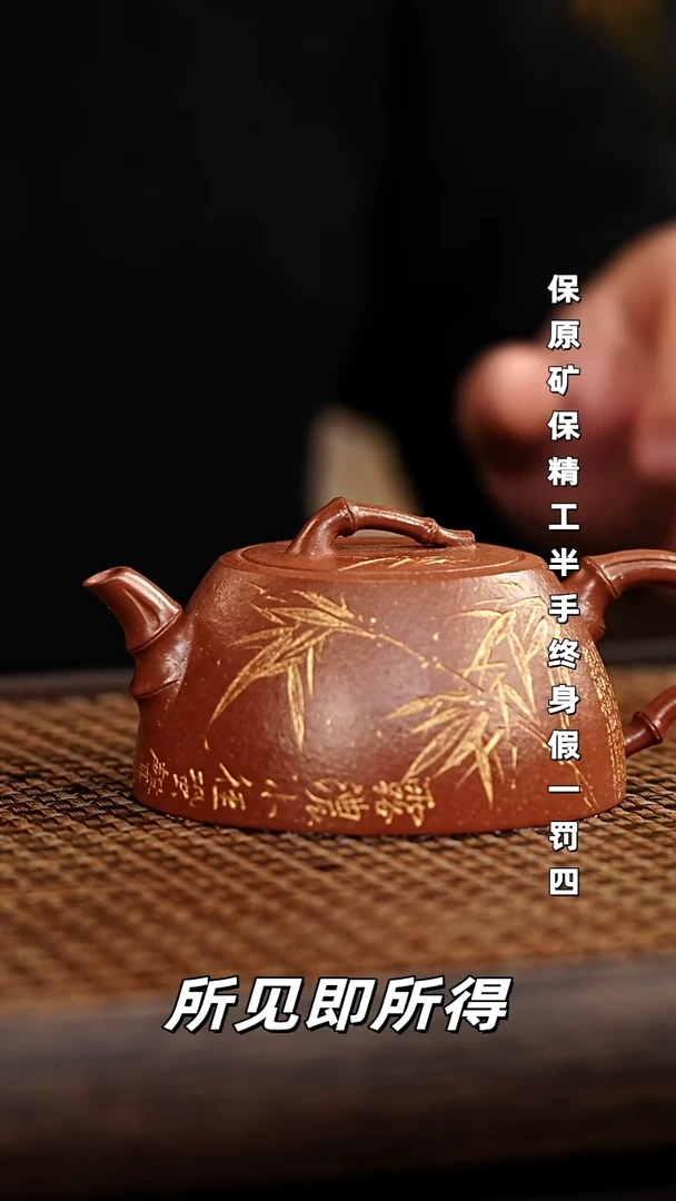 茶壶紫砂宜兴悦茗壶    红降坡  隐竹