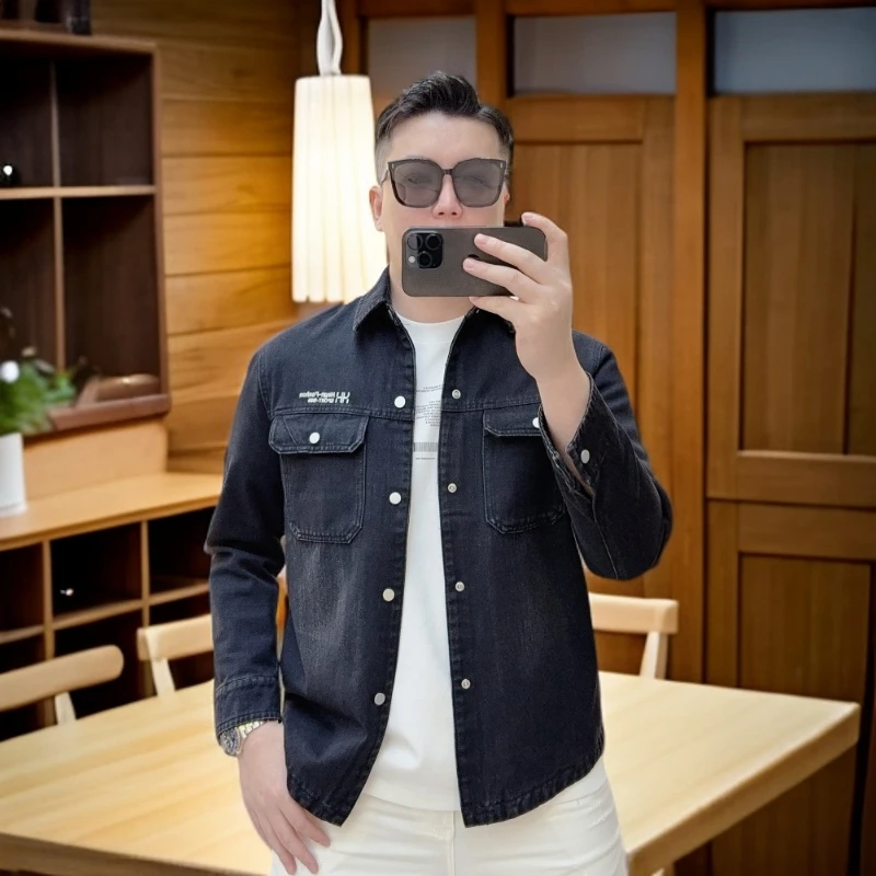 维斯克纳秋季新款个性时尚潮牌字母翻领牛仔夹克修身百搭外套男潮