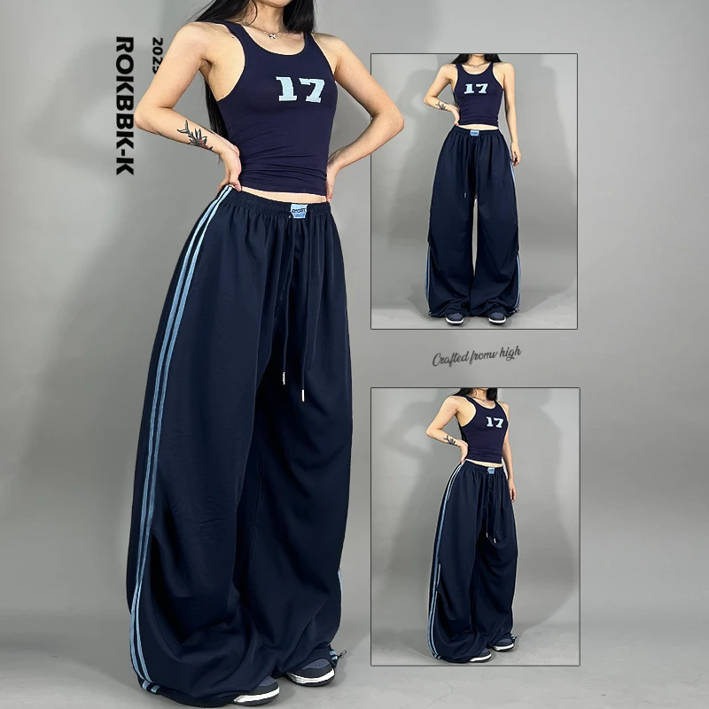 ROKBBK-K布韩街舞潮牌2025夏季新款蓝色休闲长裤双杠百搭爵士舞