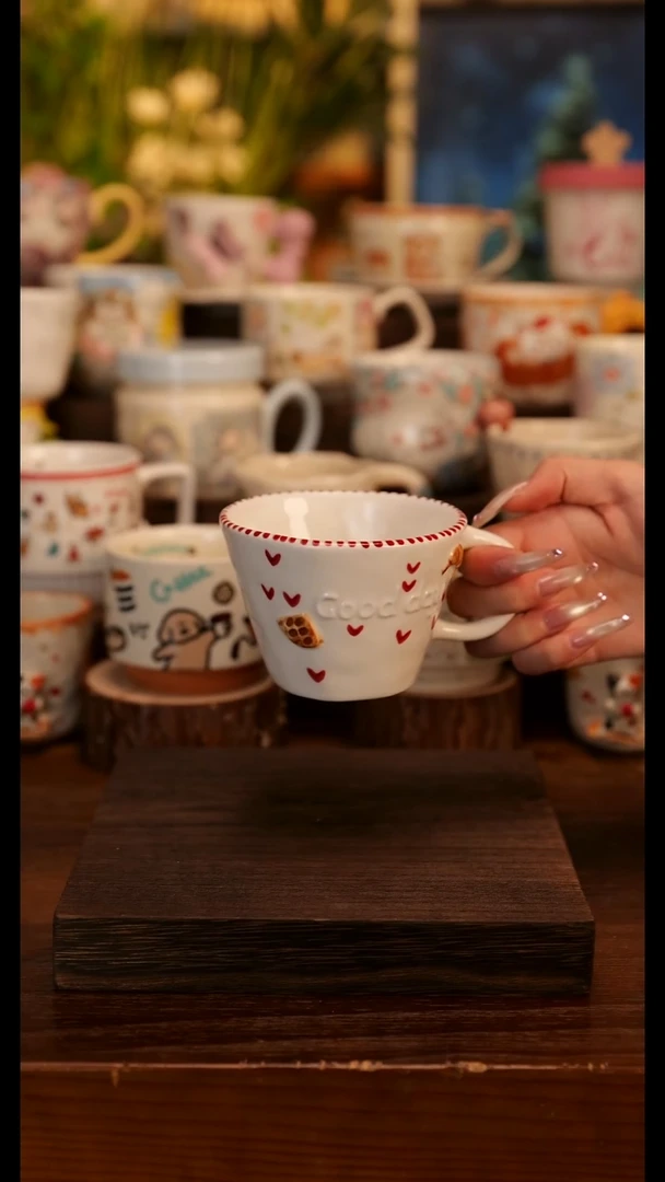 陶瓷手柄款牛角包咖啡杯