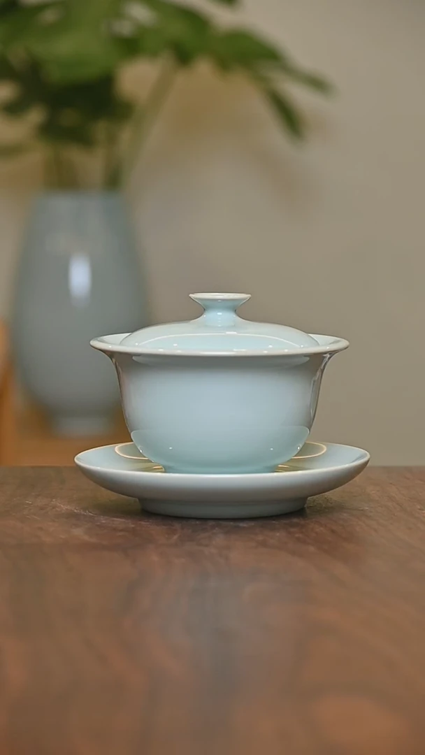 天青釉 元宝盖碗 朱法喜作品