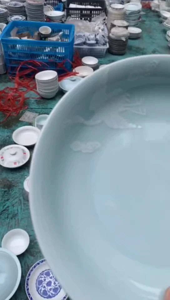 【闪购商品】影青釉堆雕仙鹤8寸窝盘 建国