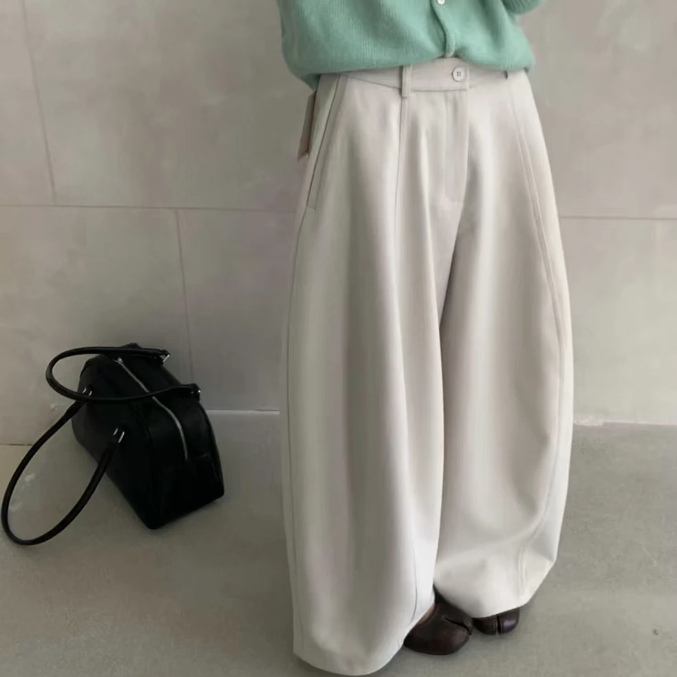 【清仓】“毛呢弯刀裤”设计感中线后松紧休闲裤秋冬毛呢西装裤