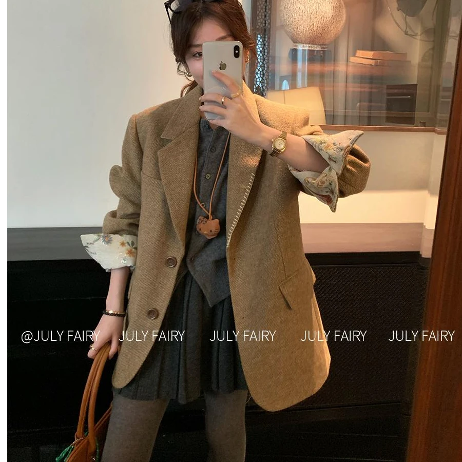 2025年春装新款小个子羊毛粗花毛呢西装外套女高级感