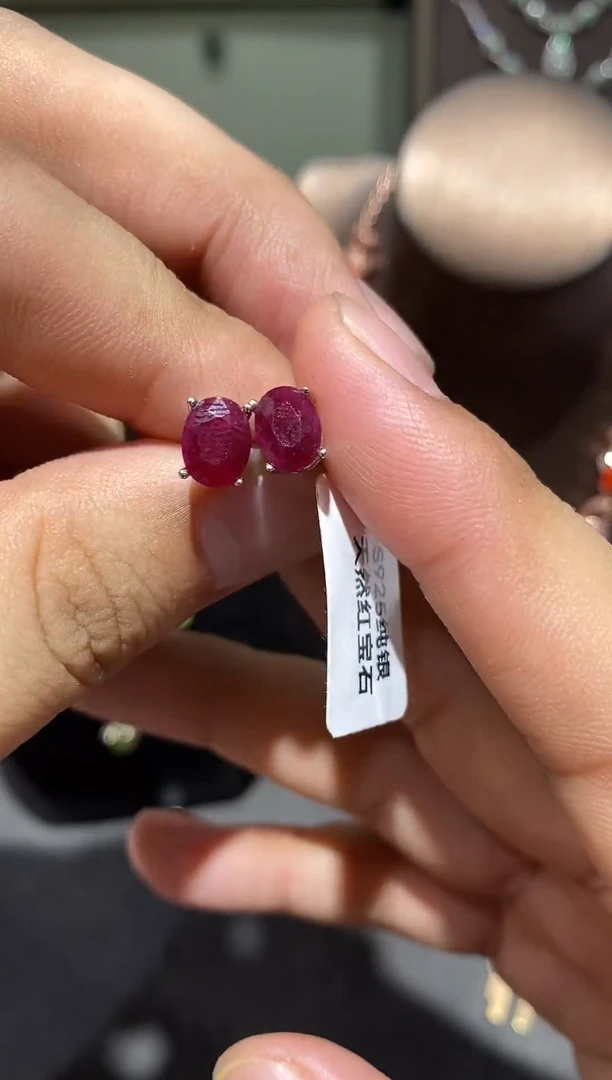 银S925镶嵌耳饰红宝石耳饰