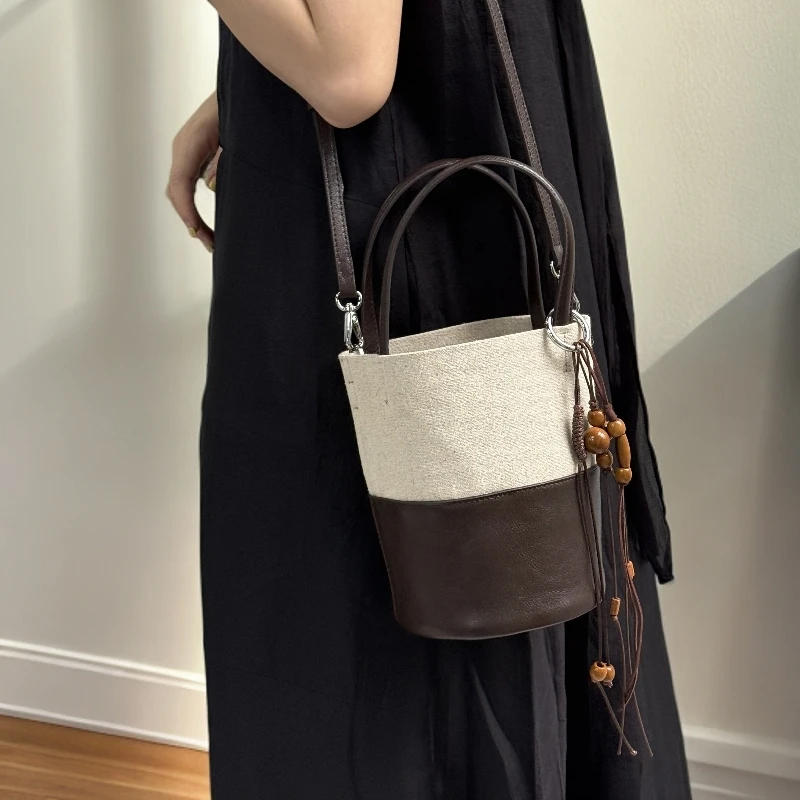 ZEUGEE【日系薯条桶包】头层牛皮手提单肩斜挎包时尚百搭复古撞色