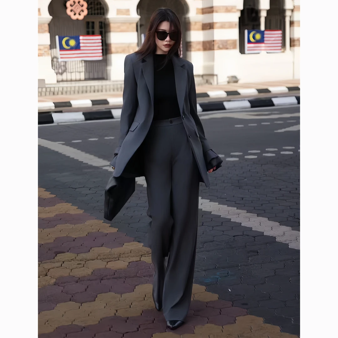 ZEROYK早秋通勤轻熟职业正装高级感商务风修身西服长裤气质两件套