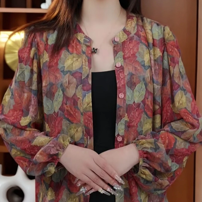 金枝玉叶春夏季薄款印花冰丝开衫长袖大码宽松洋气减龄防晒披肩