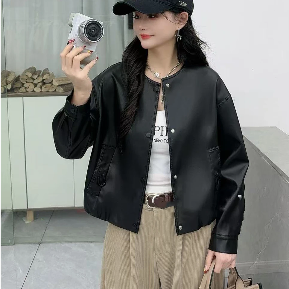 芭莎家6501时尚百搭休闲短款皮外套