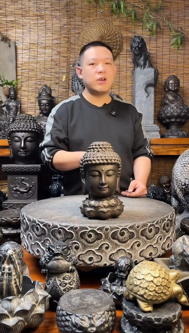 石材20佛头加底座天然青石雕刻