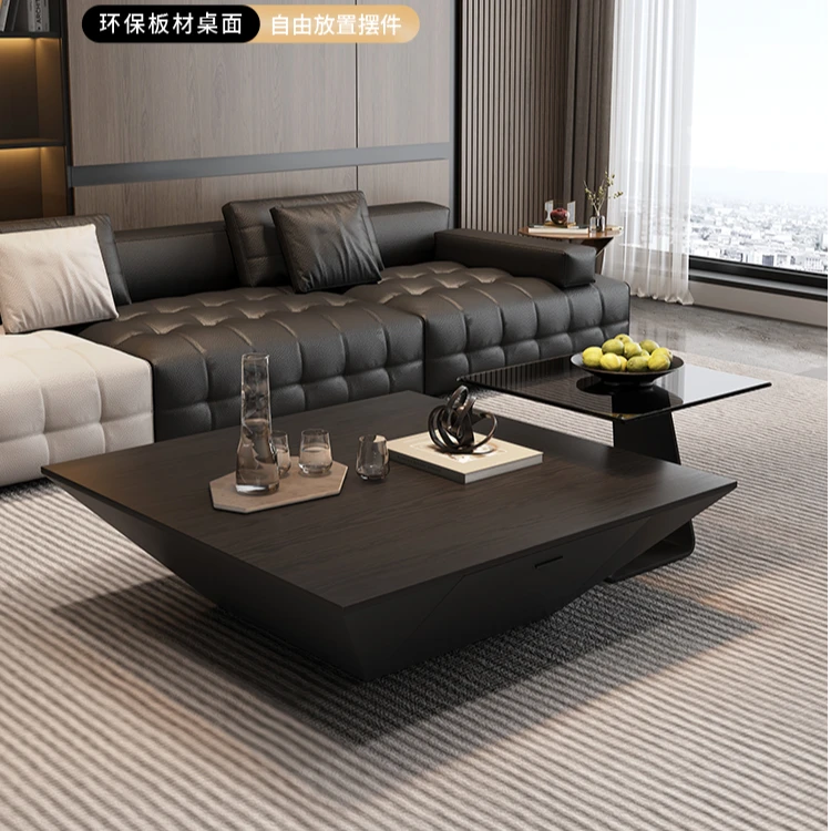 亦克轻奢风方形茶几客厅极简意式风高级感简约倒三角方形茶几组合