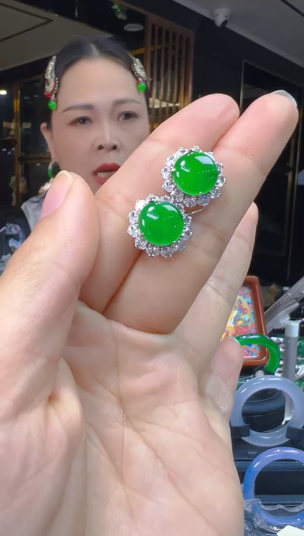 银S925镶嵌翡翠耳饰059(多样性发货发其一)