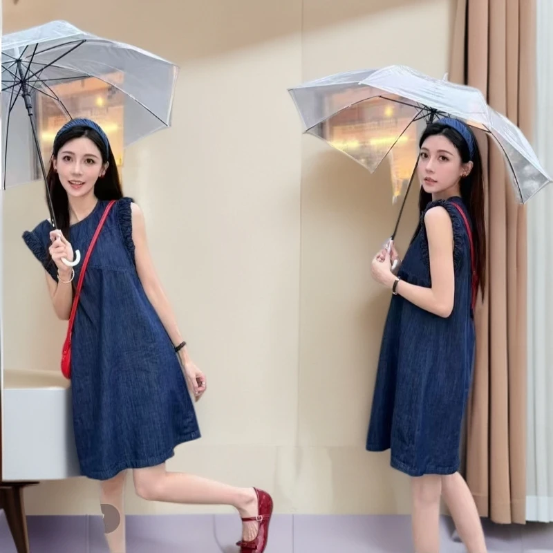 韩版新品薄款时尚复古A字背心裙夏季休闲显瘦宽松天丝牛仔连衣裙