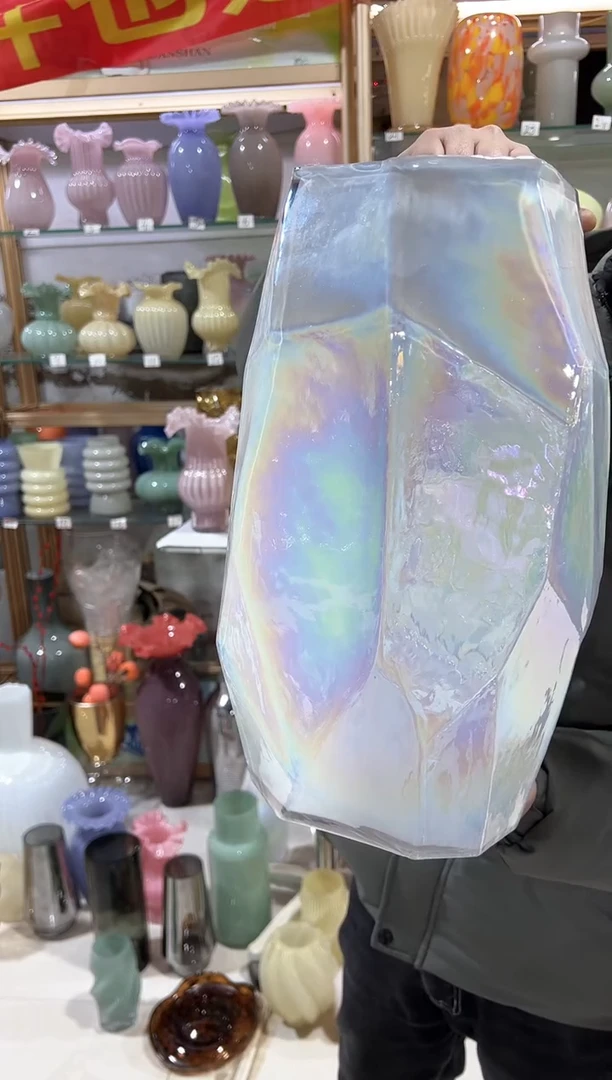 【闪购商品】无铅玻璃落地白色炫彩花瓶（一大一小）共2个