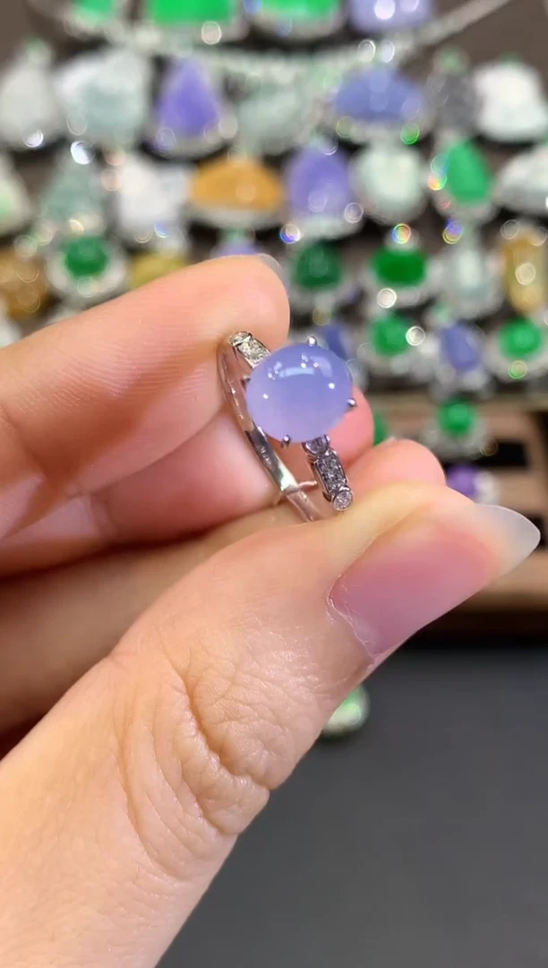 18K金镶嵌戒指翡翠B56 紫货有色差