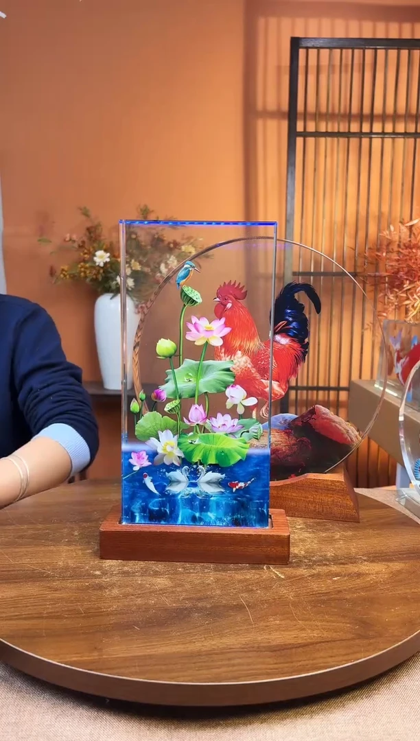 人造水晶方形荷花30/15/4加底座