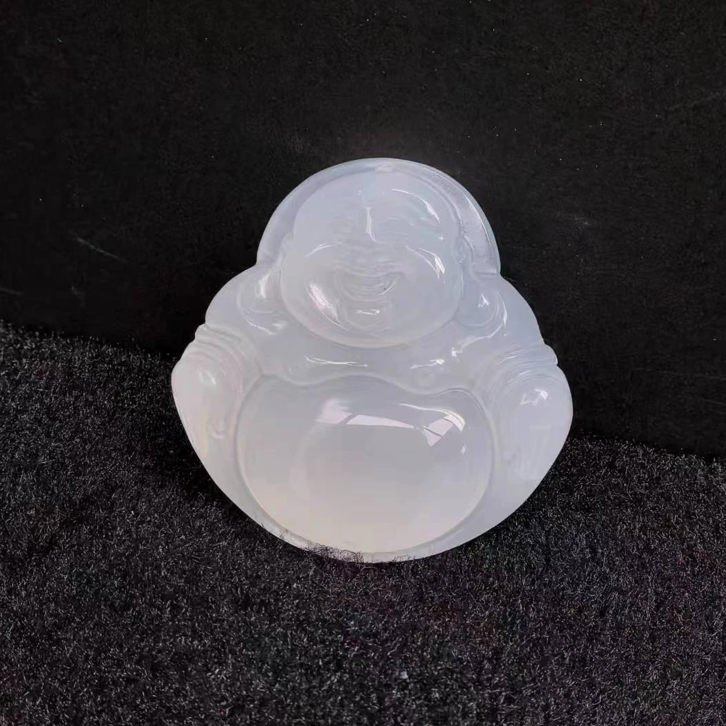 S1281九天玄灵寒冰玛瑙玉白佛公吊坠-配绳-送礼佳品