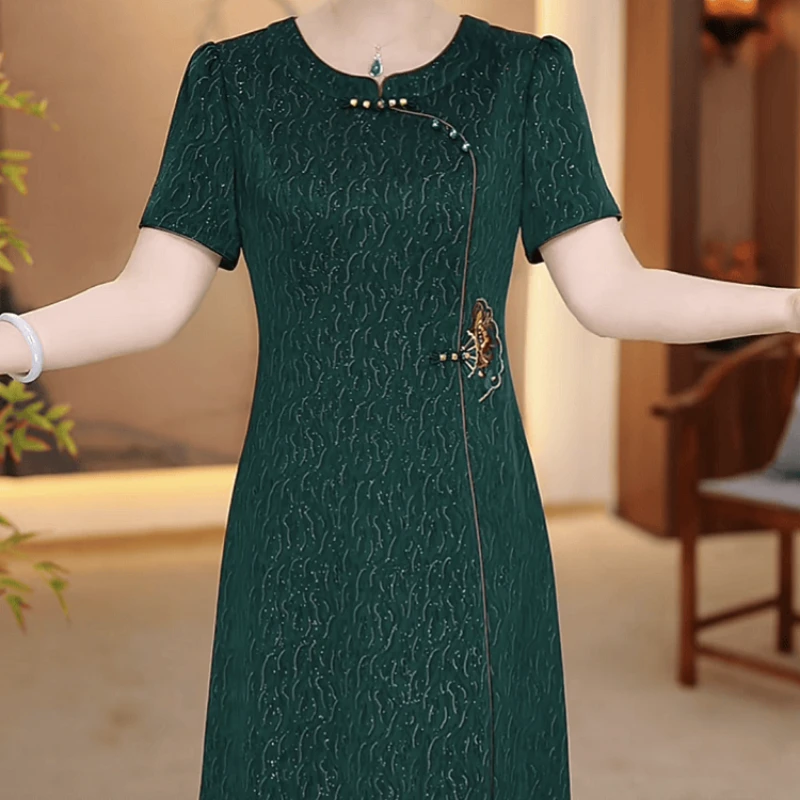 2025夏季新款高端精致时尚妈妈装中国风复古改良旗袍中长款连衣裙