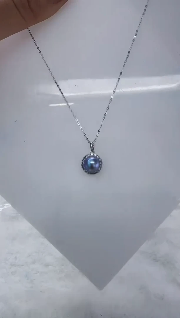 银S925镶嵌海水珍珠DA海水灰珠吊坠 y466