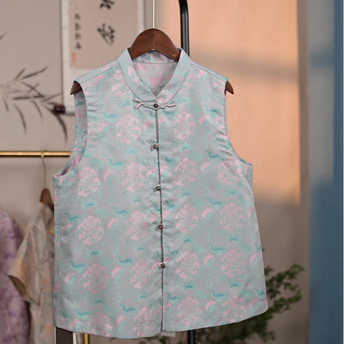 【海浪纹】100桑蚕丝2025新款异色罗国风新中式百搭时尚上衣马夹