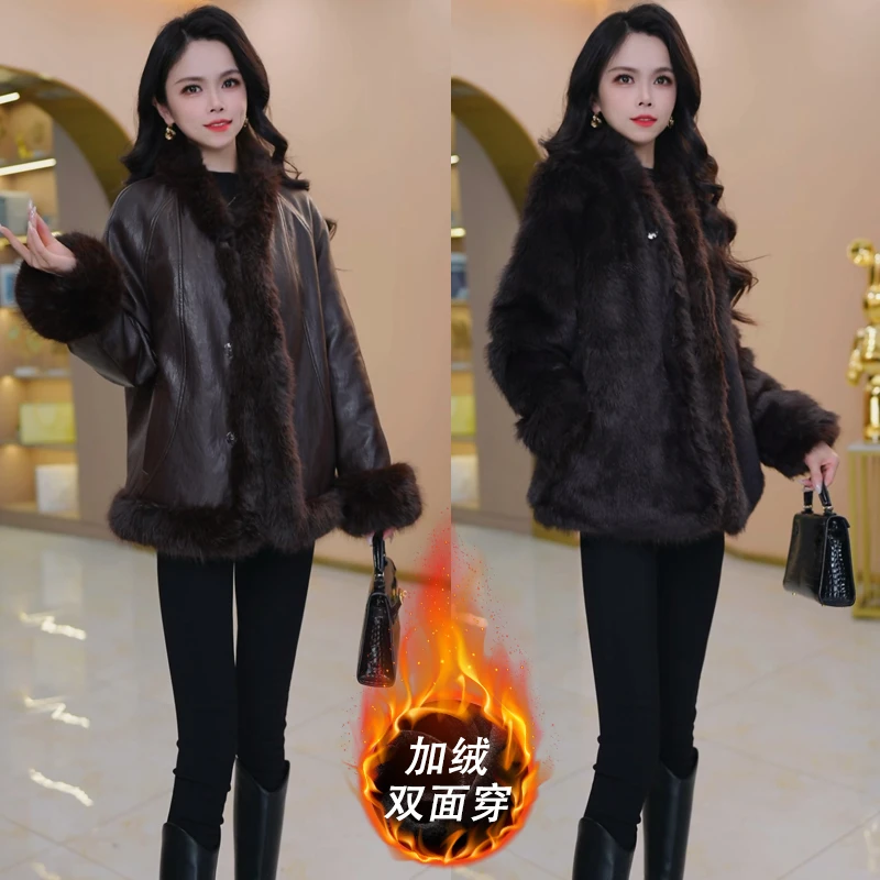 加绒加厚【双面穿】优雅气质时尚大气收腰显瘦外套M-4XL-29361