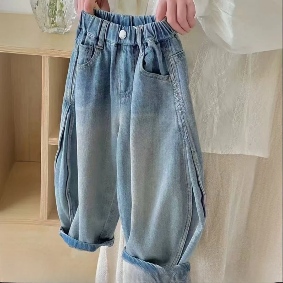 2025儿童春秋韩版休闲裤男女童弯刀牛仔裤时尚百搭款