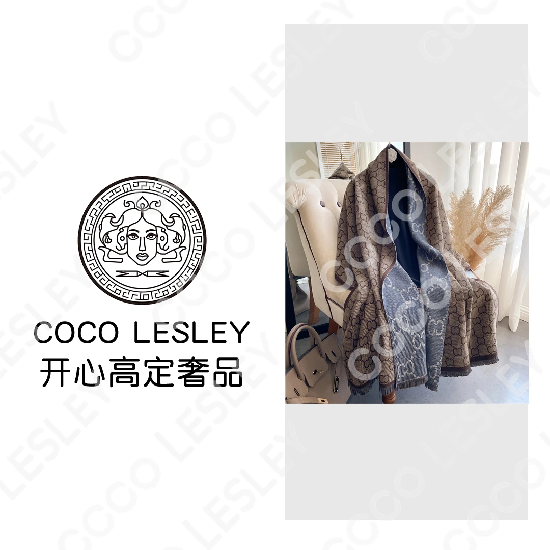 COCO LESLEY新款仿羊绒围巾女士欧美风格字母图案保暖外搭多用Q