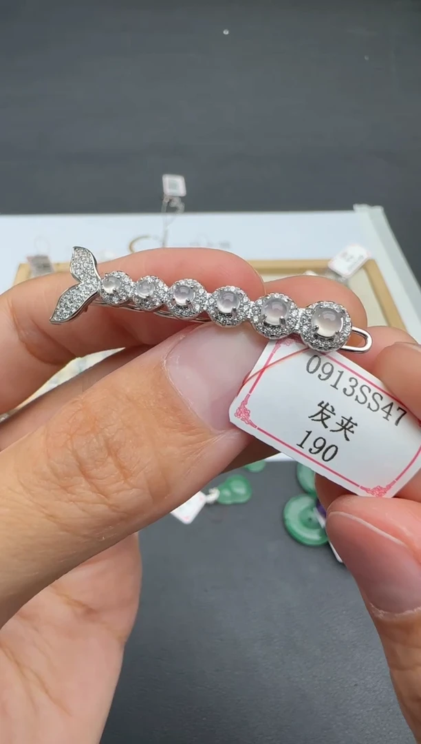 翡翠银S925镶嵌发饰0913SS47