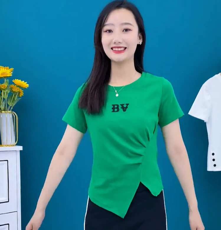 2025夏季圆领t恤女士短袖上衣国风休闲百搭减龄中年妈妈小衫