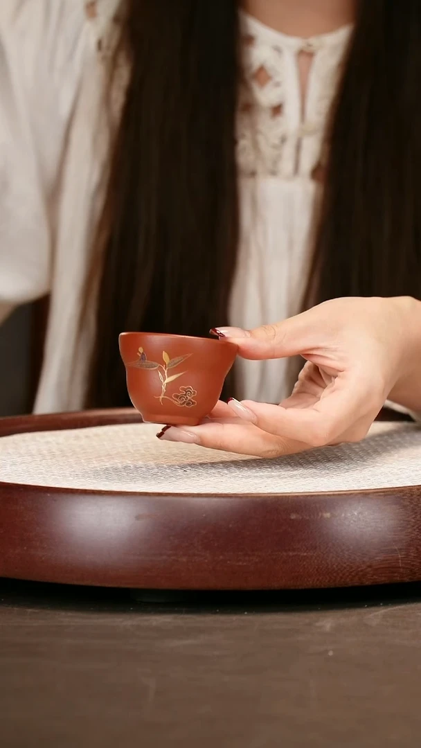 紫砂茶杯朱泥葫芦杯