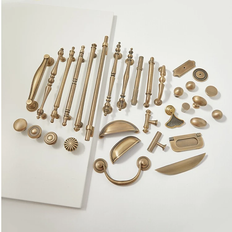 法式中古风黄铜柜门拉手新中式复古高级感抽屉厨房橱柜衣柜门把手
