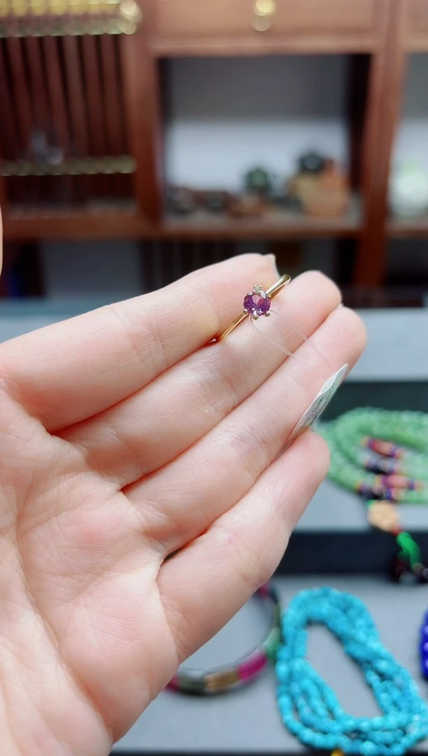 烟晶戒指银S925镶嵌s925银紫水晶戒指CB