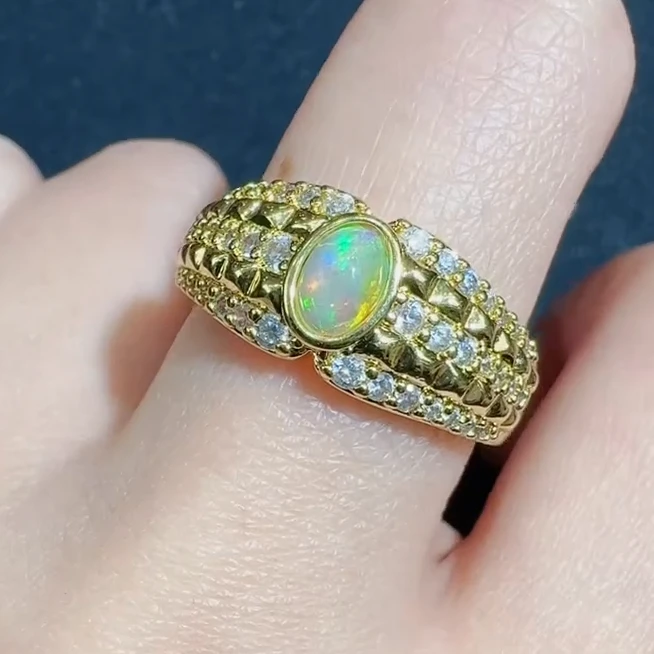 CT3521【百百福珠宝】七色炫彩 欧泊戒指