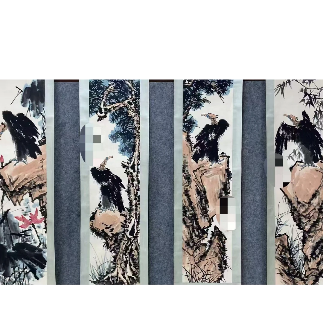 潘 老鹰四条屏140 40 5平尺