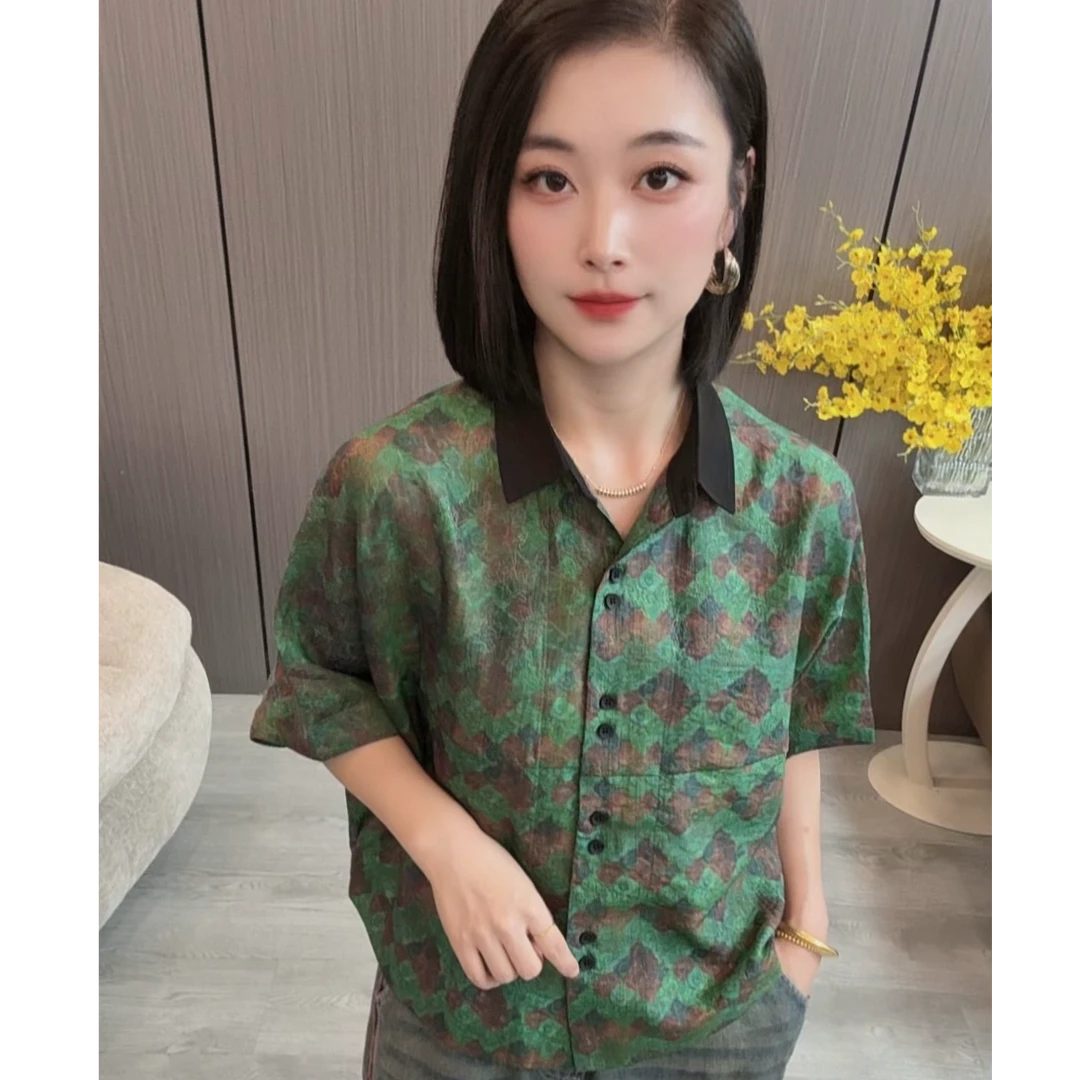 【海片】9966女士宽松拼接夏款短袖蝙蝠衫衬衫休闲时尚百搭韩版小衫