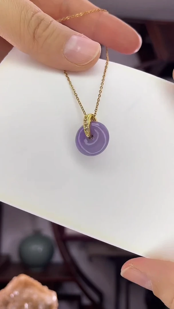 吊坠(赠链)未镶嵌翡翠D41紫翡平安扣