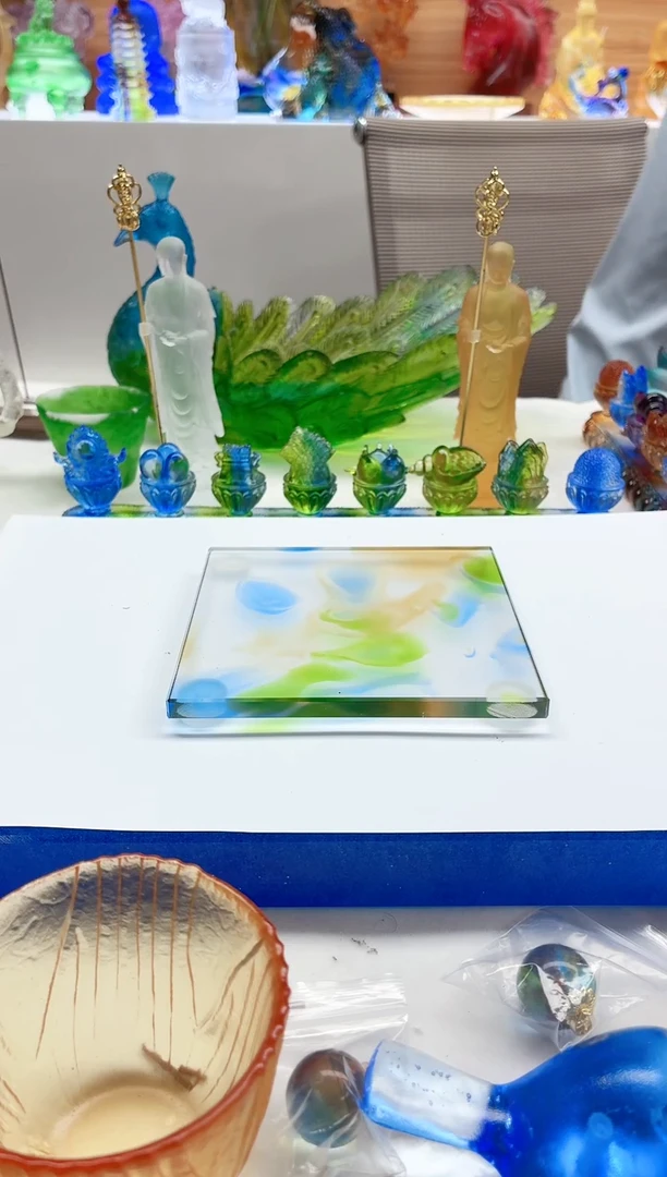 手工艺品琉璃干泡台彩色11*11公分