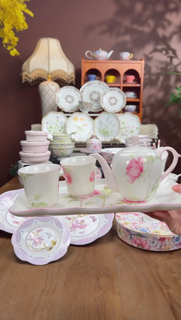 【闪购商品】瓦当玫瑰11寸波浪盘1个美人壶1个主人杯2个