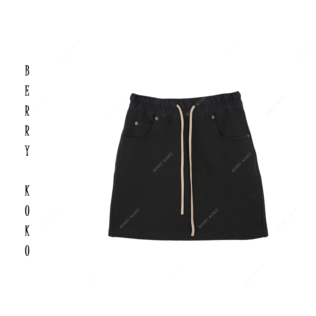 【MISSKO】春季新时尚款A摆针织短裙休闲拼接腰头潮流显瘦松紧腰