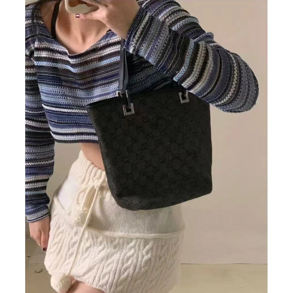 95新 GUCCI/古驰 GGS 丨托特小号黑银老花丹宁单肩包/92939711