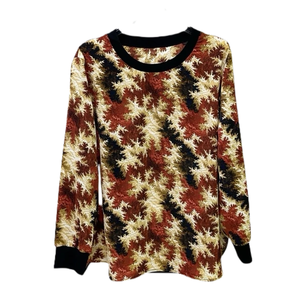 新款时尚洋气显瘦百搭长袖针织印花上衣提花圆领宽松花色满印