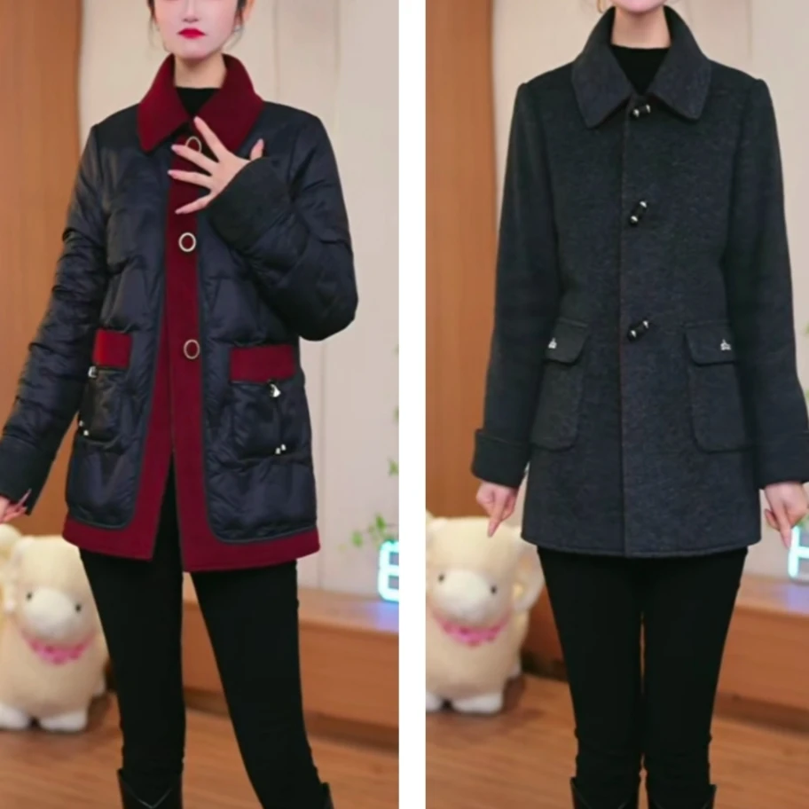 GC直播专享25年秋冬白鸭绒羊毛羽绒服大衣外套双面双穿加厚女装