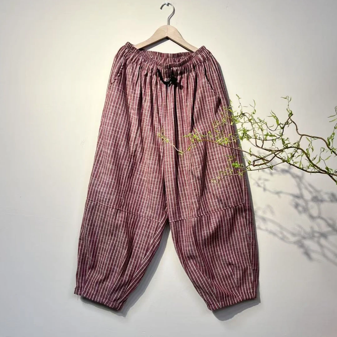 色织麻气泡口袋老爹裤