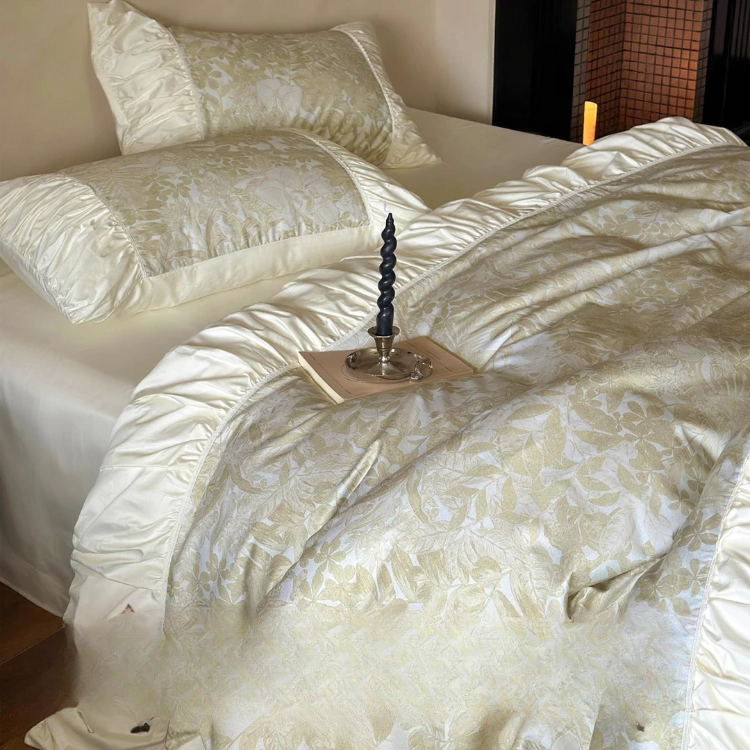 100支法式少女褶皱四件套被套床上用品真丝轻奢韩式公主风