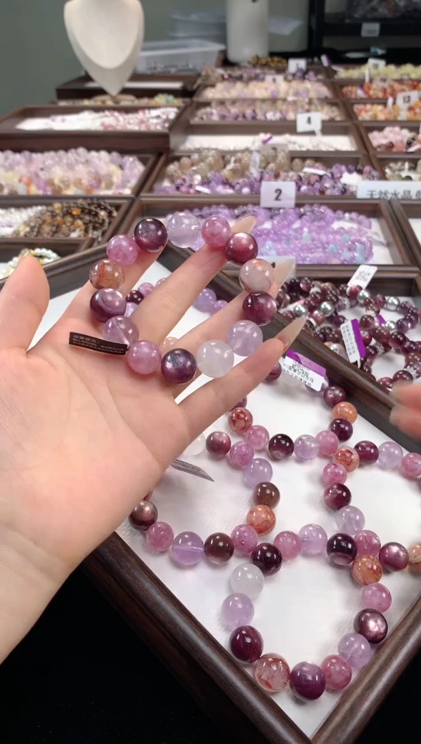 未镶嵌手链紫晶玻紫紫锂云母粉祖母胶花单圈